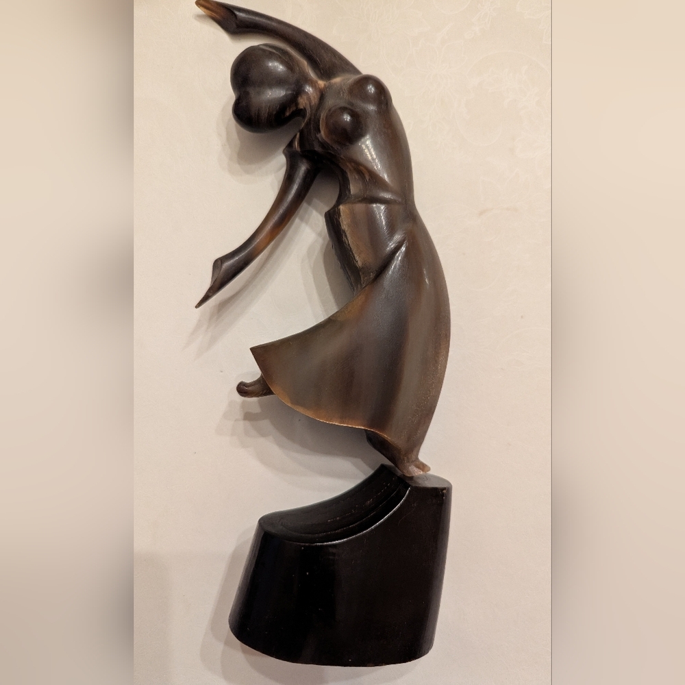Vintage Carved of One Piece Horn Dancing Elegant Sculpture Hand Sculpted